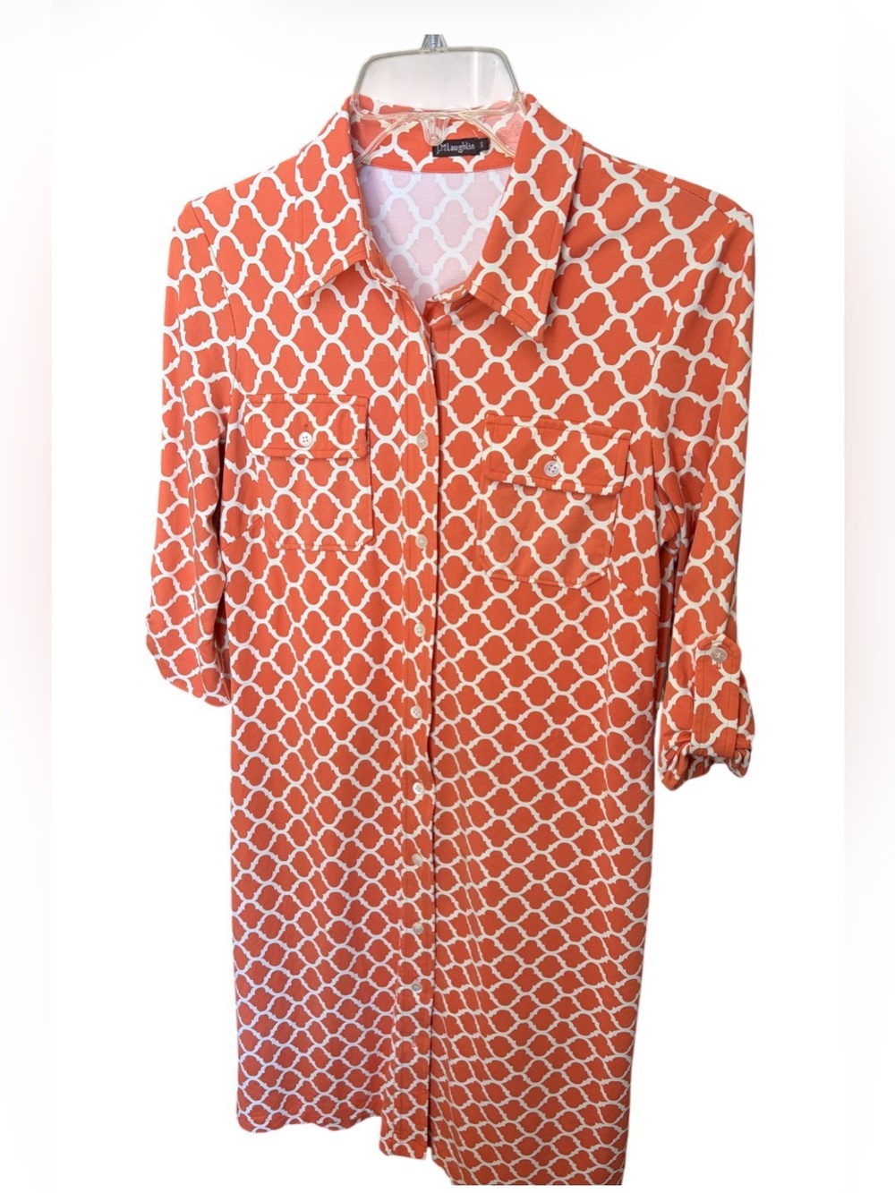 J. McLaughlin women’s Gilcrest Dress Orange and white print  shirt dress size S
